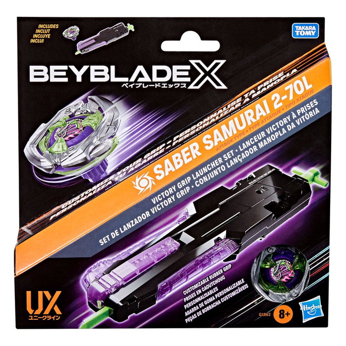 Hasbro Beyblade X Set de Lanzador Victory Grip con Saber Samurai 2-70L Hasbro Beyblade X Set de Lanzador Victory Grip con Saber Samurai 2-70L