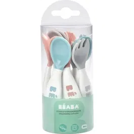 Beaba Set 6 cucharas ergonómicas + 4 tenedores Aprendizaje Bebé Rosa Antiguo Verde Aireado Niebla Ligera