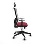 Silla de oficina Horna con mecanismo Sincro/Traslack tapizada con Tela color Granate y malla color Blanco. Equipada con lumbar 1D, Brazos 1D, Cabecero Fijo y Ruedas 65 mm parqué
