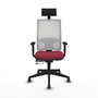 Silla de oficina Horna con mecanismo Sincro/Traslack tapizada con Tela color Granate y malla color Blanco. Equipada con lumbar 1D, Brazos 1D, Cabecero Fijo y Ruedas 65 mm parqué