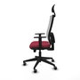 Silla de oficina Horna con mecanismo Sincro/Traslack tapizada con Tela color Granate y malla color Blanco. Equipada con lumbar 1D, Brazos 1D, Cabecero Fijo y Ruedas 65 mm parqué