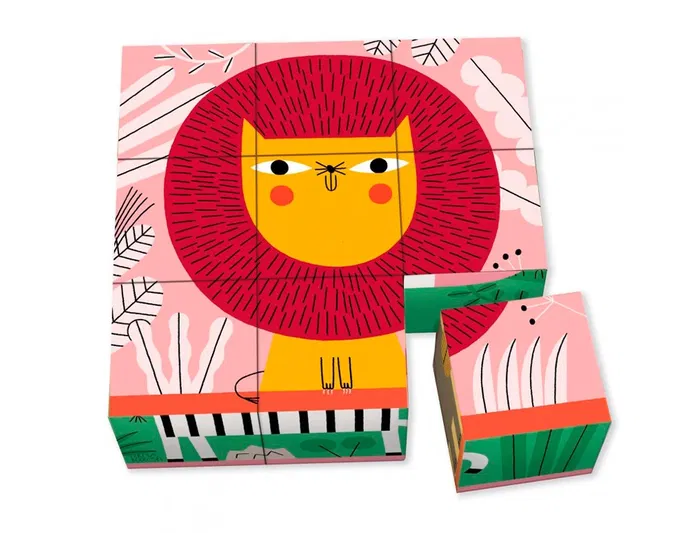 Goula Puzle Cubos de Cartón Animales de la Selva 6 Escenas Diferentes 9 Piezas