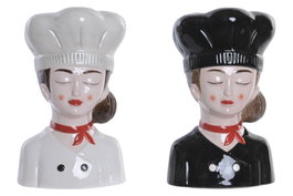 DKD Home Decor Jarrón de Gres Chica Chef Surtido de 2 Unidades