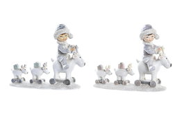 DKD Home Decor Figura Navidad Moderna Azul Gris Resina Niña 7.5 x 13.5 x 17 cm (2 Unidades)