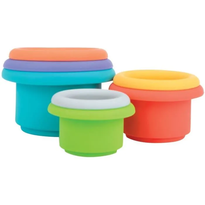 Nuby Vasos de Baño Apilables NUB0370797069697 de Silicona - 5 Colores, 5 Formas