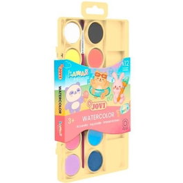 Jovi Acuarelas Kawaii en Pastillas 22mm con Pincel y Estuche de 12 Colores