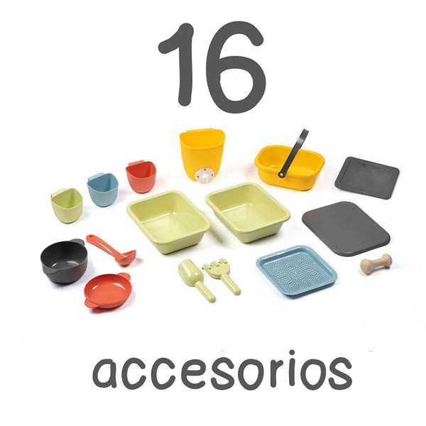 Smoby Cocinita de Barro o Plástico con 11 Accesorios, Juguete para Niños +2 Años