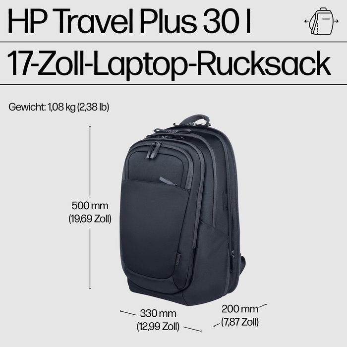 HP Mochila Travel Plus 30L para portátil de 17 pulgadas, Azul