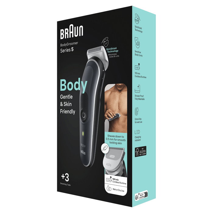 Braun Maquinilla de Afeitar y Recortadora Corporal BodyGroomer 5 BG5340 Negro/Gris