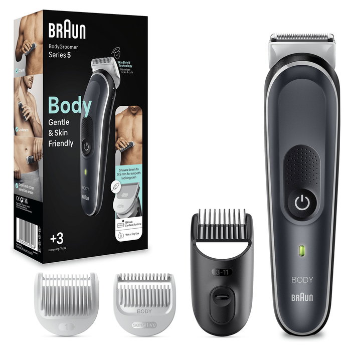 Braun Maquinilla de Afeitar y Recortadora Corporal BodyGroomer 5 BG5340 Negro/Gris
