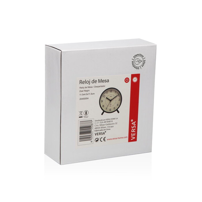 Versa Reloj de Mesa Despertador Zeal Negro Plástico 11.8x5.4x11 cm (2 Unidades)