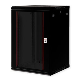 ROLINE 26.21.0293 Armario Rack de Pared 19U Negro, 80 kg Capacidad, 600x600 mm, Bastidor 19 Pulgadas con Puerta Frontal de Cristal