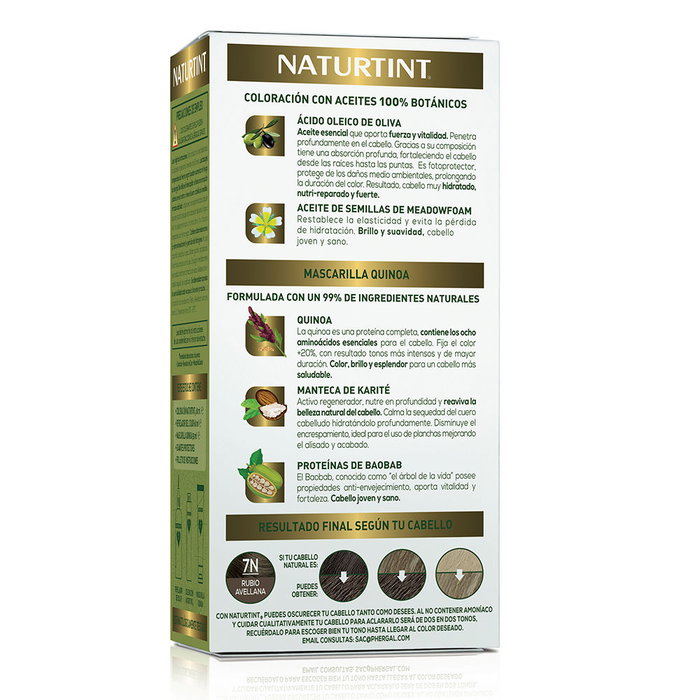 Naturtint Tinte Permanente Sin Amoniaco en Gel con Mascarilla Quinoa #7N Rubio Avellana - 170 ml