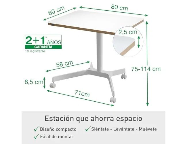 LEITZ Mesa Ergo Elevable Neumática Blanca