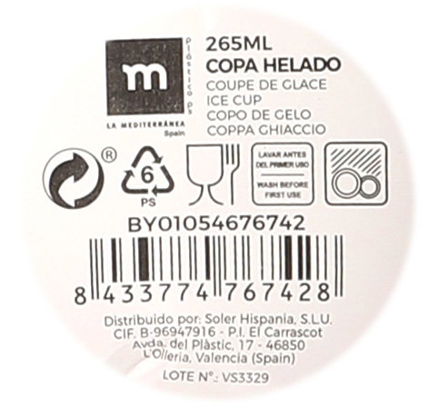 La Mediterranea Copa Helado 265 ml con dimensiones 13.7 cm x 13.3 cm x 13.7 cm (24 Unidades)