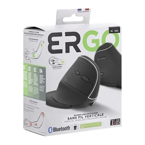 T'nb ergo line Ratón inalámbrico ergonómico vertical y recargable - negro