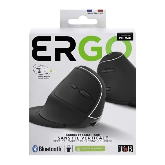 T'nb ergo line Ratón inalámbrico ergonómico vertical y recargable - negro