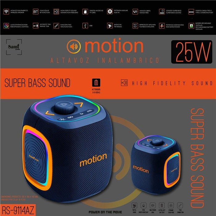 SAMI MOTION Altavoz Multimedia con Radio, Alta Fidelidad, 25W