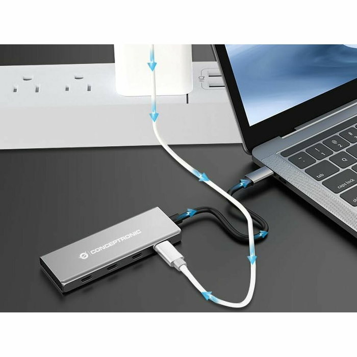 Conceptronic HUBBIES16G Hub USB-C de 4 puertos, 10 Gbps, Gris Conceptronic HUBBIES16G Hub USB-C de 4 puertos, 10 Gbps, Gris