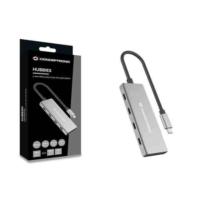 Conceptronic HUBBIES16G Hub USB-C de 4 puertos, 10 Gbps, Gris Conceptronic HUBBIES16G Hub USB-C de 4 puertos, 10 Gbps, Gris