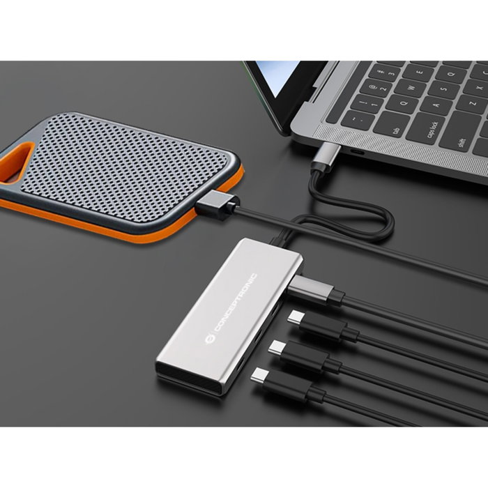 Conceptronic HUBBIES16G Hub USB-C de 4 puertos, 10 Gbps, Gris