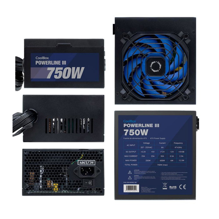 COOLBOX Powerline III 750W ATX PFC Activo Negro