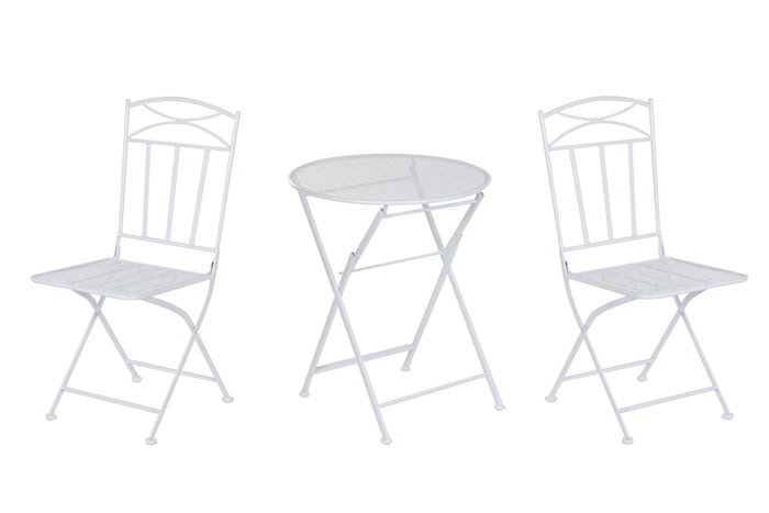 DKD Home Decor Mesa Terraza y Jardín Blanco Hierro Plegable Hojas Set de 3 60 x 60 x 70 cm