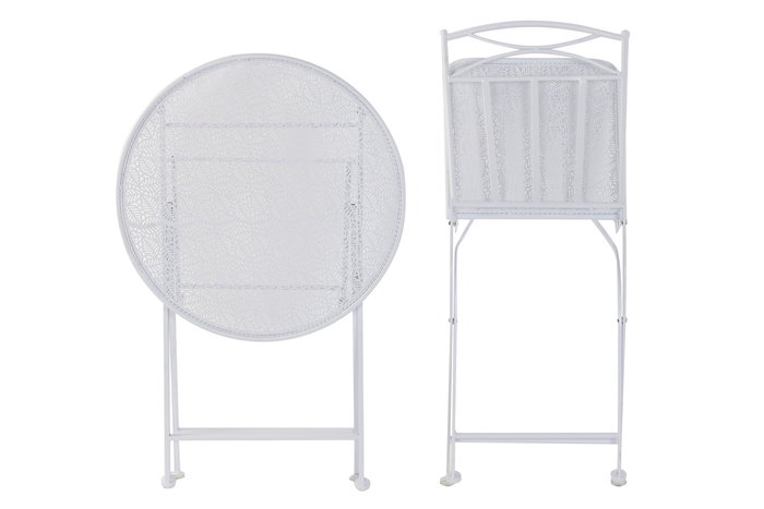 DKD Home Decor Mesa Terraza y Jardín Blanco Hierro Plegable Hojas Set de 3 60 x 60 x 70 cm