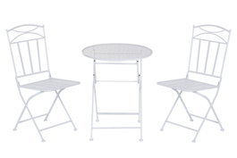 DKD Home Decor Mesa Terraza y Jardín Blanco Hierro Plegable Hojas Set de 3 60 x 60 x 70 cm
