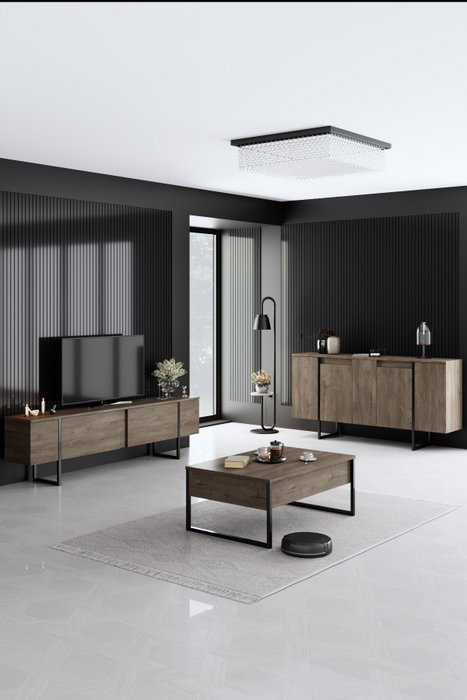 Hanah Home Consola Nogal y Negro 160x35x80 cm