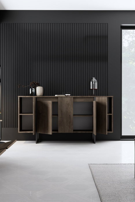 Hanah Home Consola Nogal y Negro 160x35x80 cm