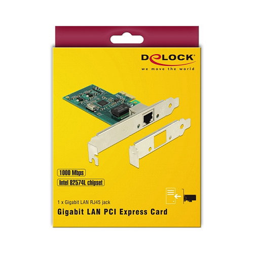 DeLOCK 89943 Tarjeta de Red Gigabit LAN PCI Express x1 1x RJ45 Intel 82574L - Interna, 10/100/1000 Mbit/s, Windows/Linux