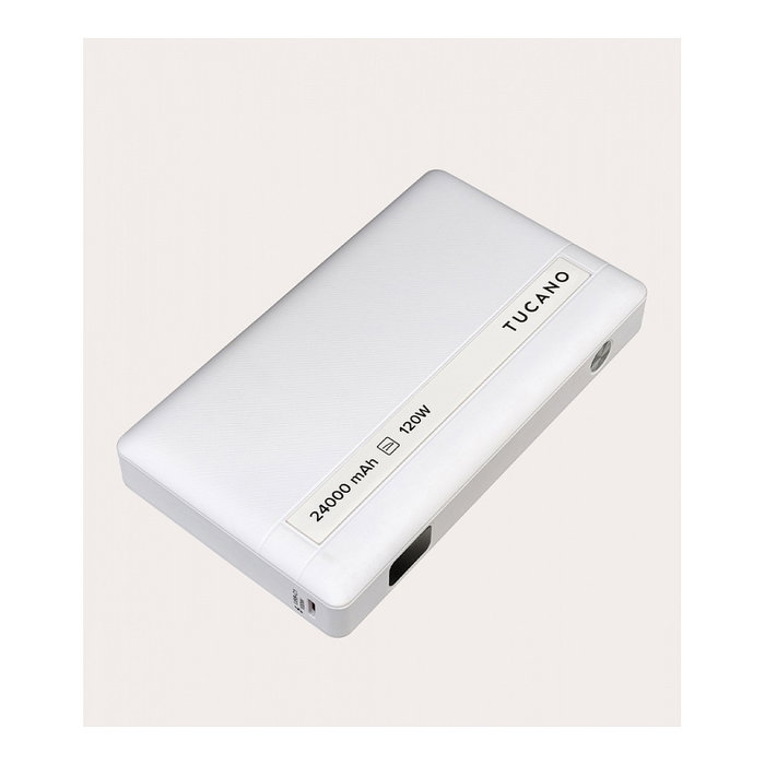 TUCANO Power Bank para Laptop 24000 mAh, 120W USB-C PD, Carga Rápida, Blanco, 3 Puertos (USB-C/USB-A), Indicador LED