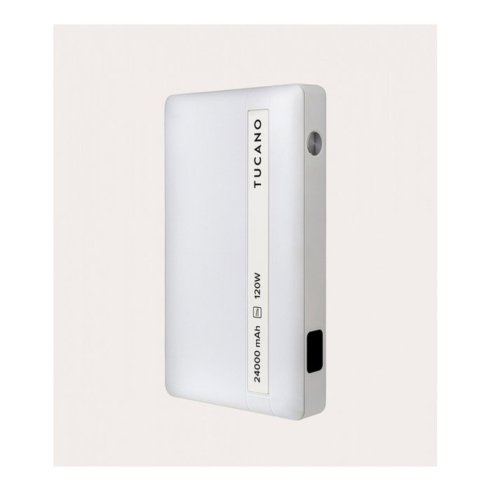 TUCANO Power Bank para Laptop 24000 mAh, 120W USB-C PD, Carga Rápida, Blanco, 3 Puertos (USB-C/USB-A), Indicador LED