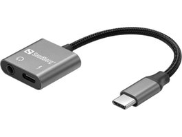 Sandberg Adaptador de Audio USB-C PD65W con Carga Rápida y Jack 3.5 mm para Portátil, Tableta y Smartphone