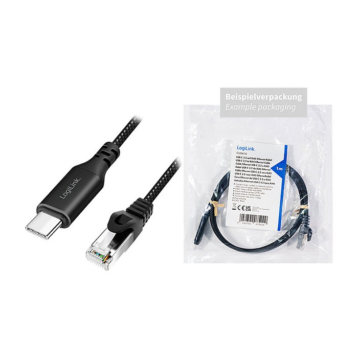 LogiLink Cable Ethernet USB 3.2 C/M a RJ45/M de 1,5 m, 1 Gbps, negro/gris