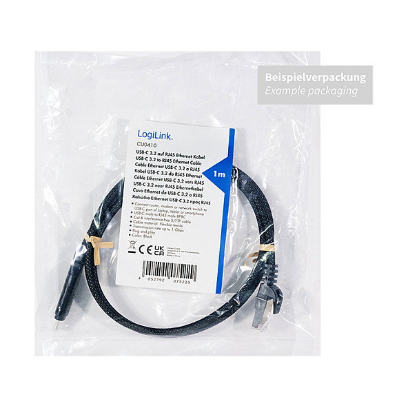 LogiLink Cable Ethernet USB 3.2 C/M a RJ45/M de 1,5 m, 1 Gbps, negro/gris