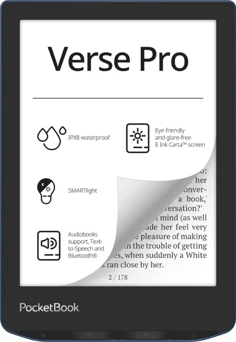 PocketBook Verse Pro - Lector de eBooks con Pantalla Táctil E Ink Carta 6" (15.2 cm), 16 GB, WiFi, Bluetooth, Resistente al Agua - Color Azul