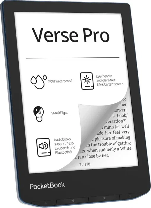 PocketBook Verse Pro - Lector de eBooks con Pantalla Táctil E Ink Carta 6" (15.2 cm), 16 GB, WiFi, Bluetooth, Resistente al Agua - Color Azul