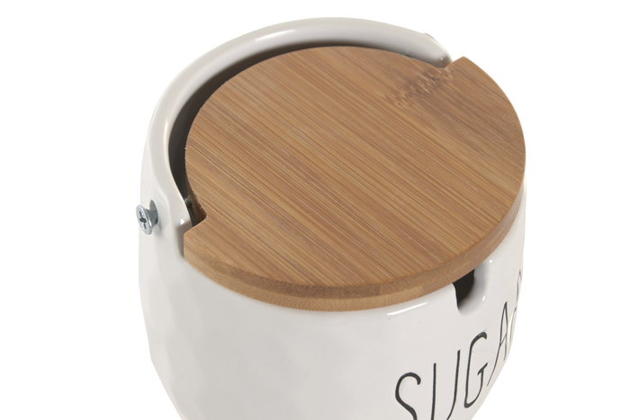 DKD Home Decor Azucarero de Porcelana y Bambú Blanco y Natural DKD Home Decor Azucarero de Porcelana y Bambú Blanco y Natural