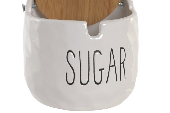 DKD Home Decor Azucarero de Porcelana y Bambú Blanco y Natural DKD Home Decor Azucarero de Porcelana y Bambú Blanco y Natural