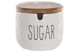 DKD Home Decor Azucarero de Porcelana y Bambú Blanco y Natural