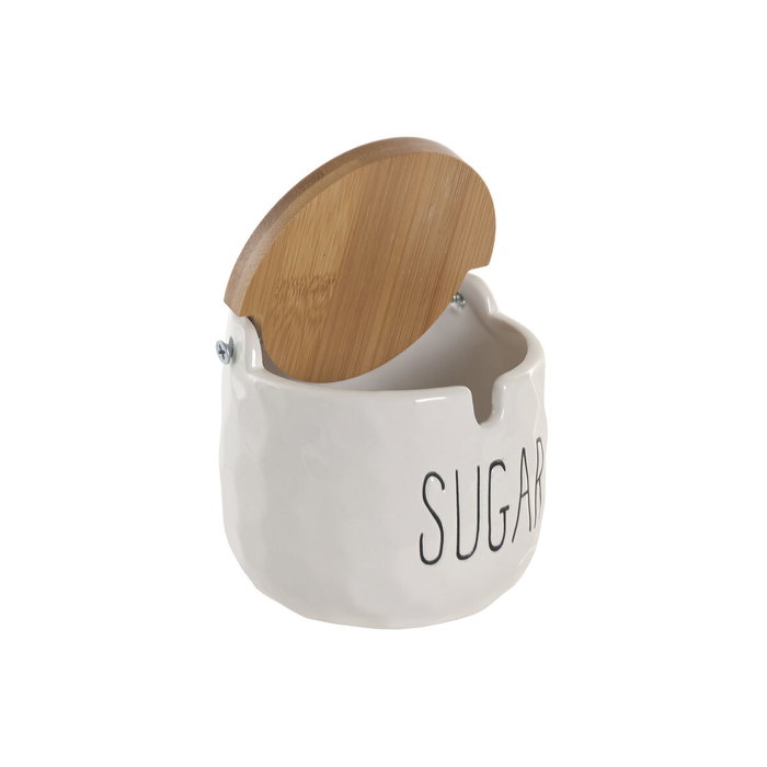 DKD Home Decor Azucarero de Porcelana y Bambú Blanco y Natural DKD Home Decor Azucarero de Porcelana y Bambú Blanco y Natural