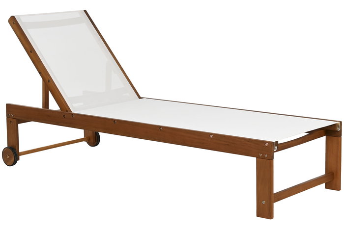 DKD Home Decor Tumbona de Terraza y Jardín 65 x 81 x 187 cm Marrón/Blanco Acacia/Textilene Ajustable DKD Home Decor Tumbona de Terraza y Jardín 65 x 81 x 187 cm Marrón/Blanco Acacia/Textilene Ajustable