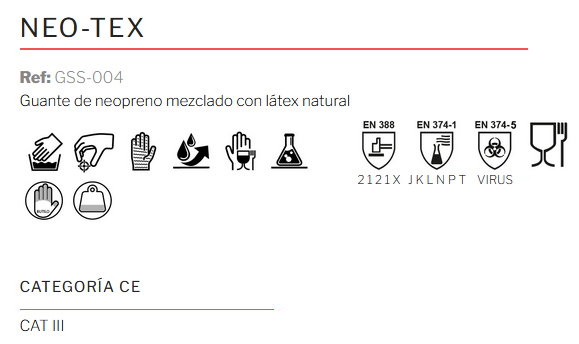 NEOTEX Guante Industrial Químicos Ácidos Neopreno-Látex T-9