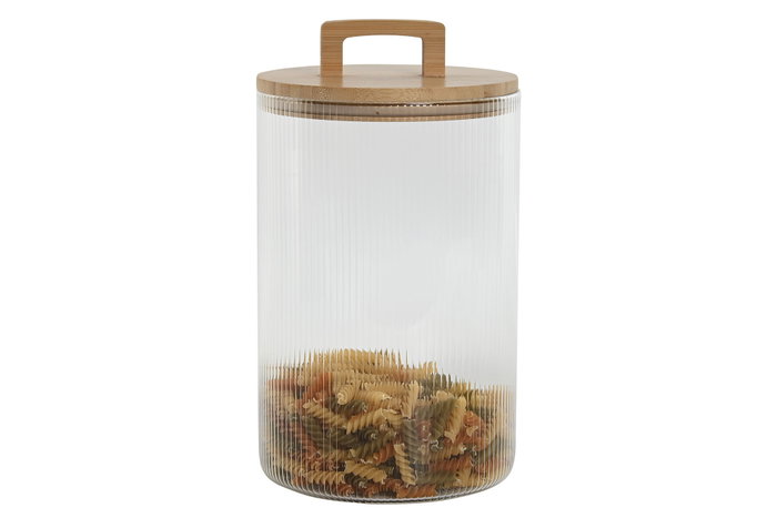 DKD Home Decor Bote de Cristal Rayado con Bambú 4L Transparente