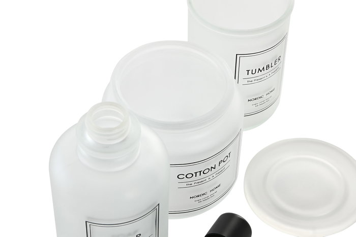 DKD Home Decor Set de 3 Accesorios de Baño de Cristal Glaseado Blanco y Negro