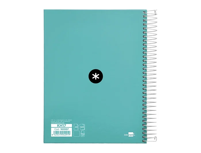 Antartik Cuaderno Espiral A5 Micro, 120 Hojas 90gr Liso, 5 Bandas, 6 Taladros, Color Menta