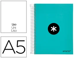 Antartik Cuaderno Espiral A5 Micro, 120 Hojas 90gr Liso, 5 Bandas, 6 Taladros, Color Menta