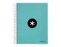Antartik Cuaderno Espiral A5 Micro, 120 Hojas 90gr Liso, 5 Bandas, 6 Taladros, Color Menta